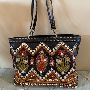 Isabella Fiore Leather Beaded Handbag  Tote